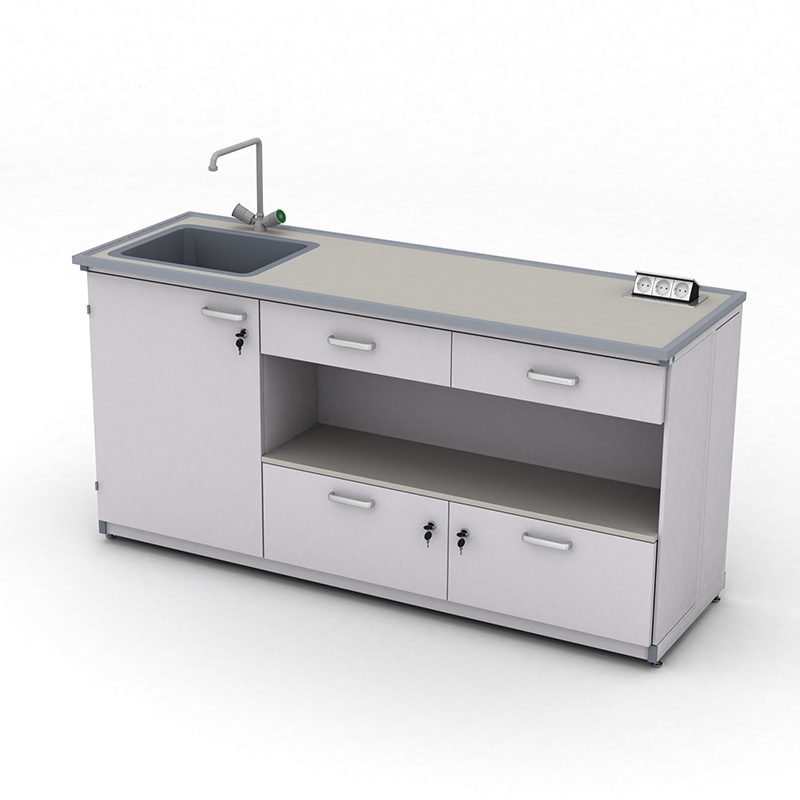 Cтіл демонстраційний лабораторний ЕКСПЕРТ з розетками, мийкою та шухлядами, 1800х600х900 мм, HPL-пластик з бортиком, арт. 41-08.532Б